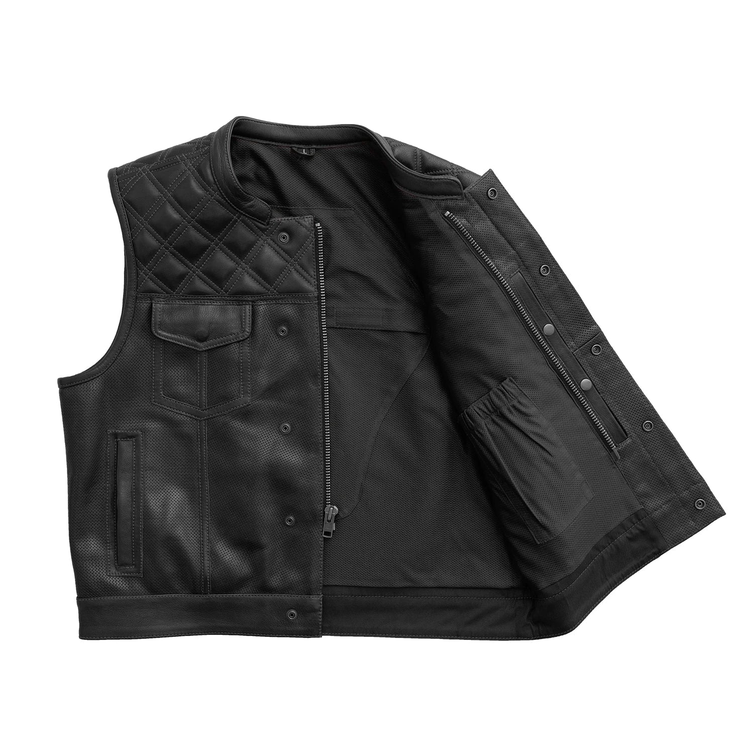 Upside Perforated Men's Club Style Leather Vest Men's Leather Vest First Manufacturing Company