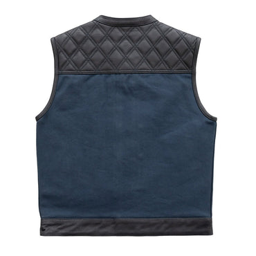 Hunt Club Motorcycle Leather Canvas Vest Blue Men's Canvas Vests First Manufacturing Company