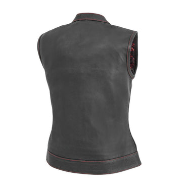 Jessica Women's Motorcycle Leather Vest - Black/Red - Limited Edition Women's Leather Vest First Manufacturing Company