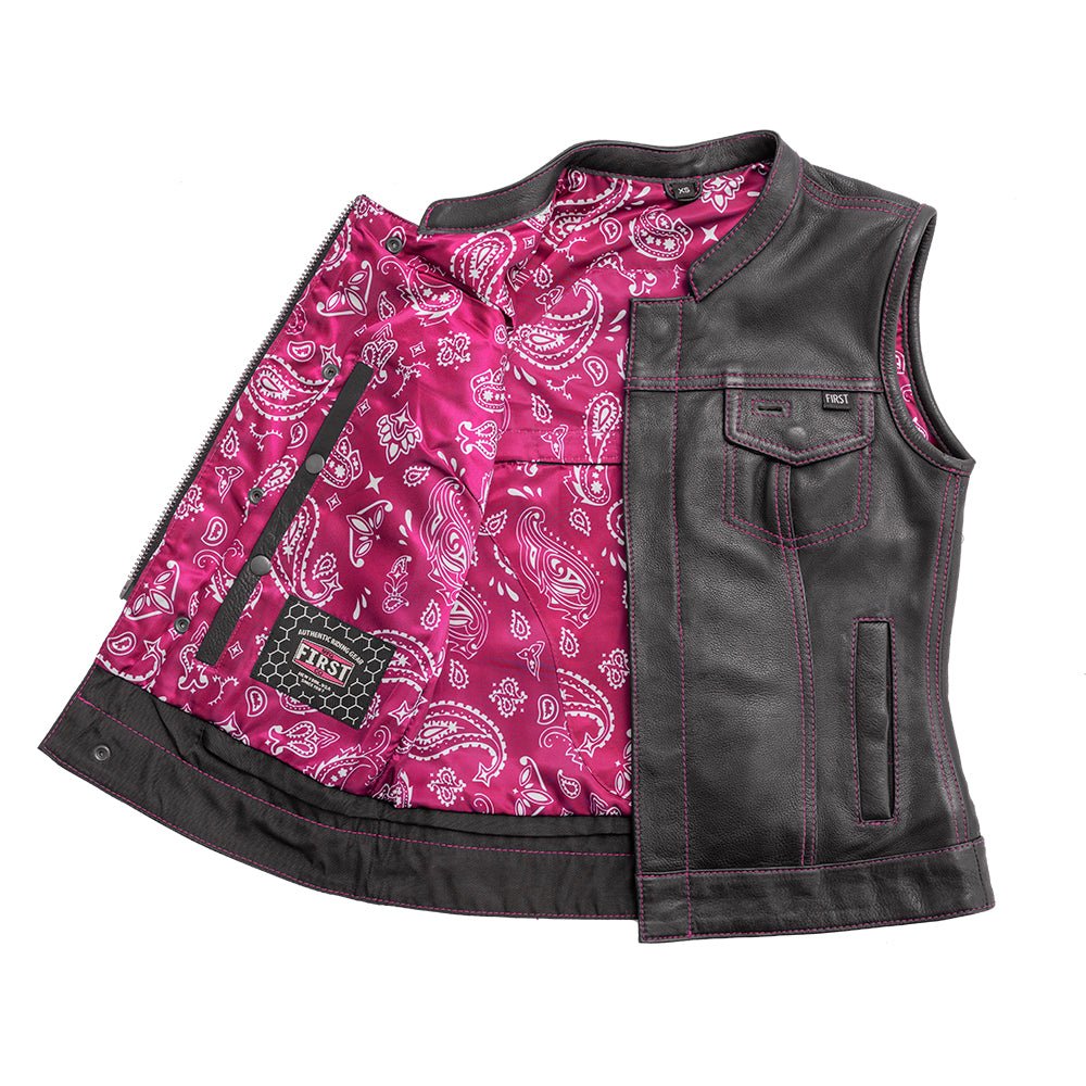 Jessica Women's  Motorcycle Leather Vest - Pink - Limited Edition Women's Leather Vest First Manufacturing Company