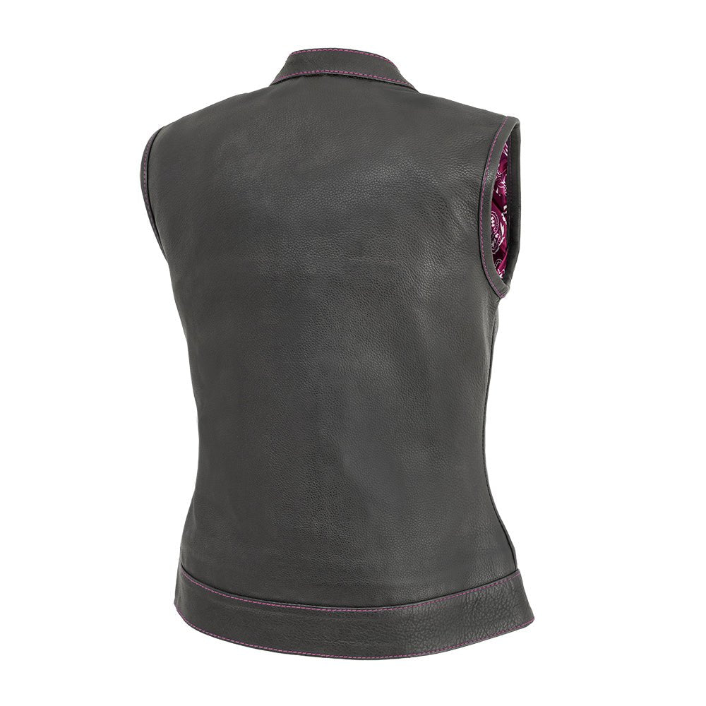 Jessica Women's  Motorcycle Leather Vest - Pink - Limited Edition Women's Leather Vest First Manufacturing Company