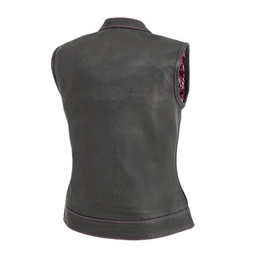 Jessica Women's  Motorcycle Leather Vest - Pink - Limited Edition Women's Leather Vest First Manufacturing Company