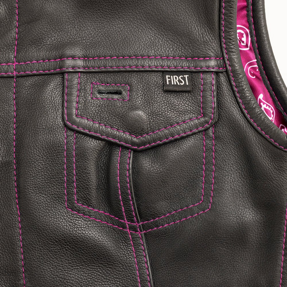 Jessica Women's  Motorcycle Leather Vest - Pink - Limited Edition Women's Leather Vest First Manufacturing Company