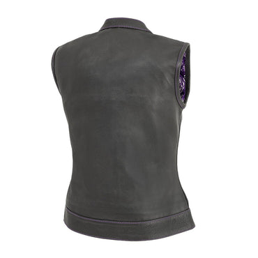 Jessica Women's Motorcycle Leather Vest - Purple - Limited Edition Women's Leather Vest First Manufacturing Company