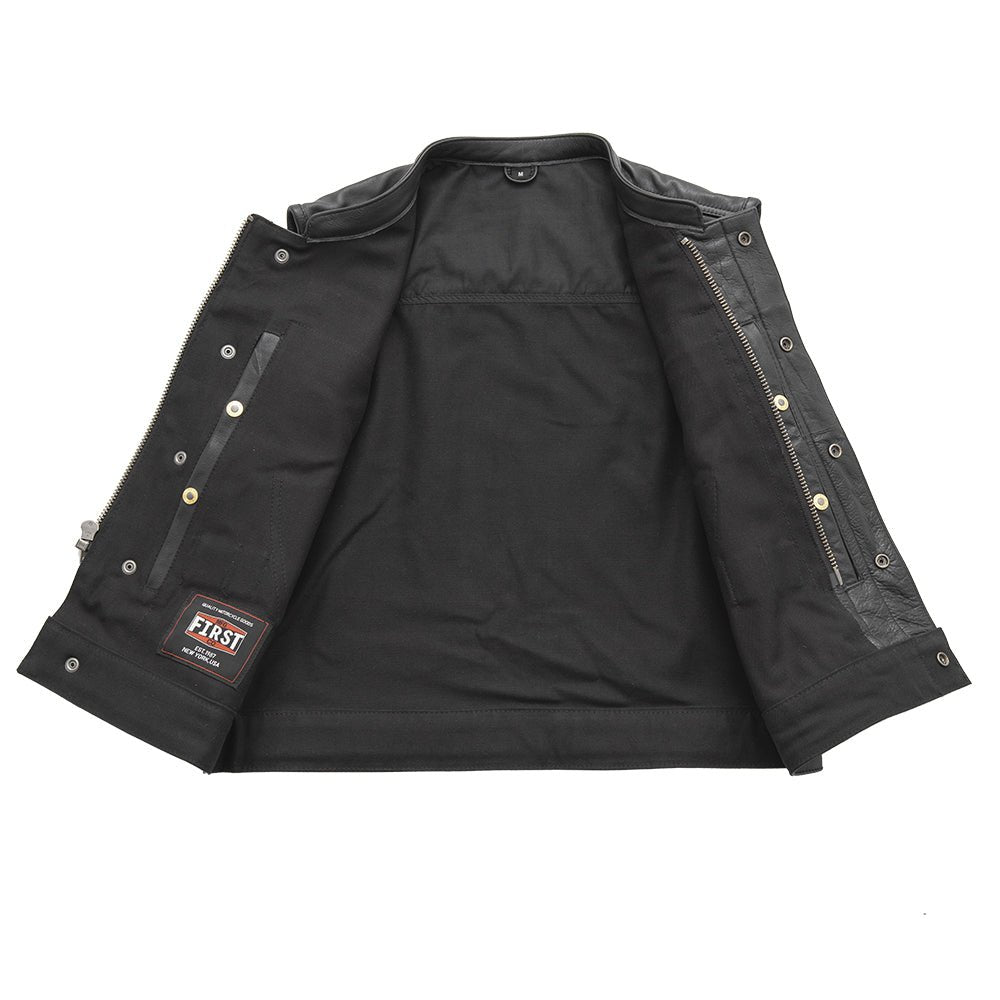 Lowrider Men's Motorcycle Leather/Twill Vest Men's Leather/Twill Vest First Manufacturing Company