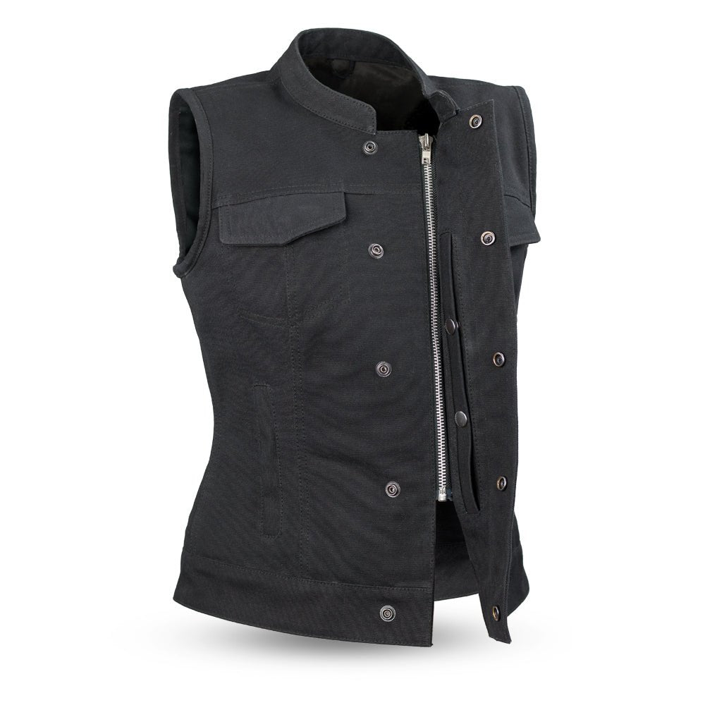 Ludlow Women's Motorcycle Canvas Vest Garage Sale First Manufacturing Company