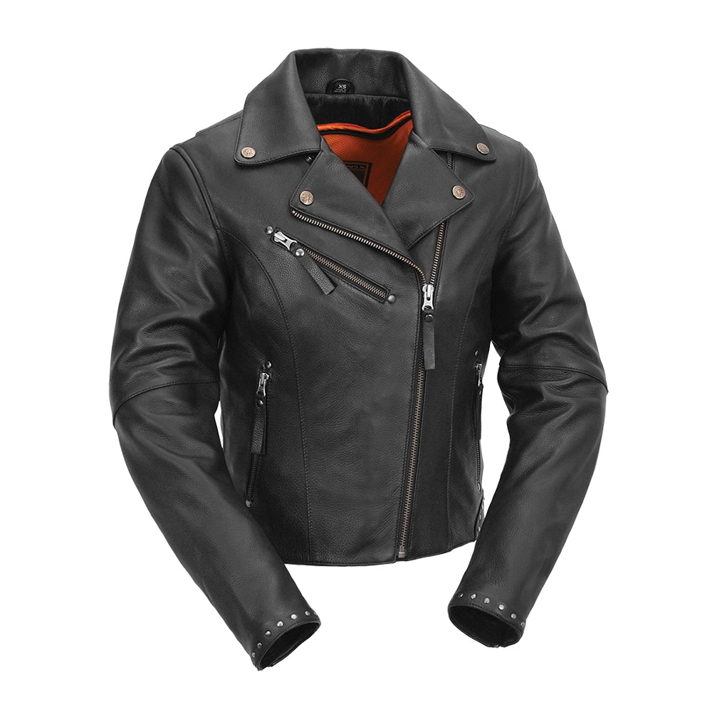 Scarlett Star - Womens Motorcycle Leather Jacket Women's Leather Jacket First Manufacturing Company XS Black