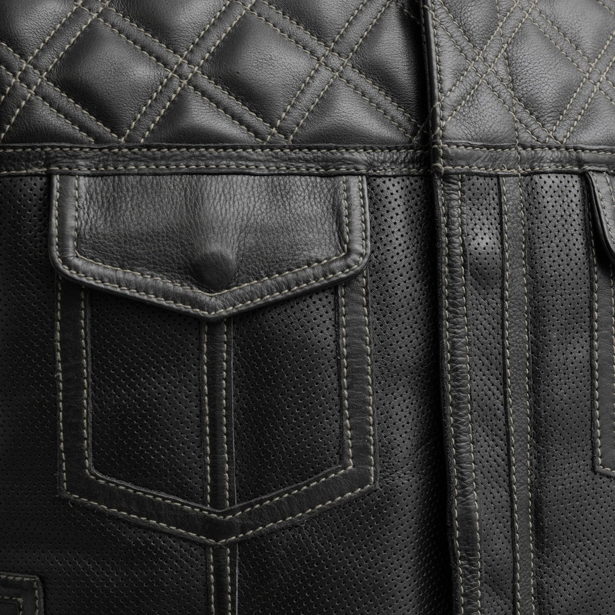 Upside Perforated Men's Club Style Leather Vest Men's Leather Vest First Manufacturing Company