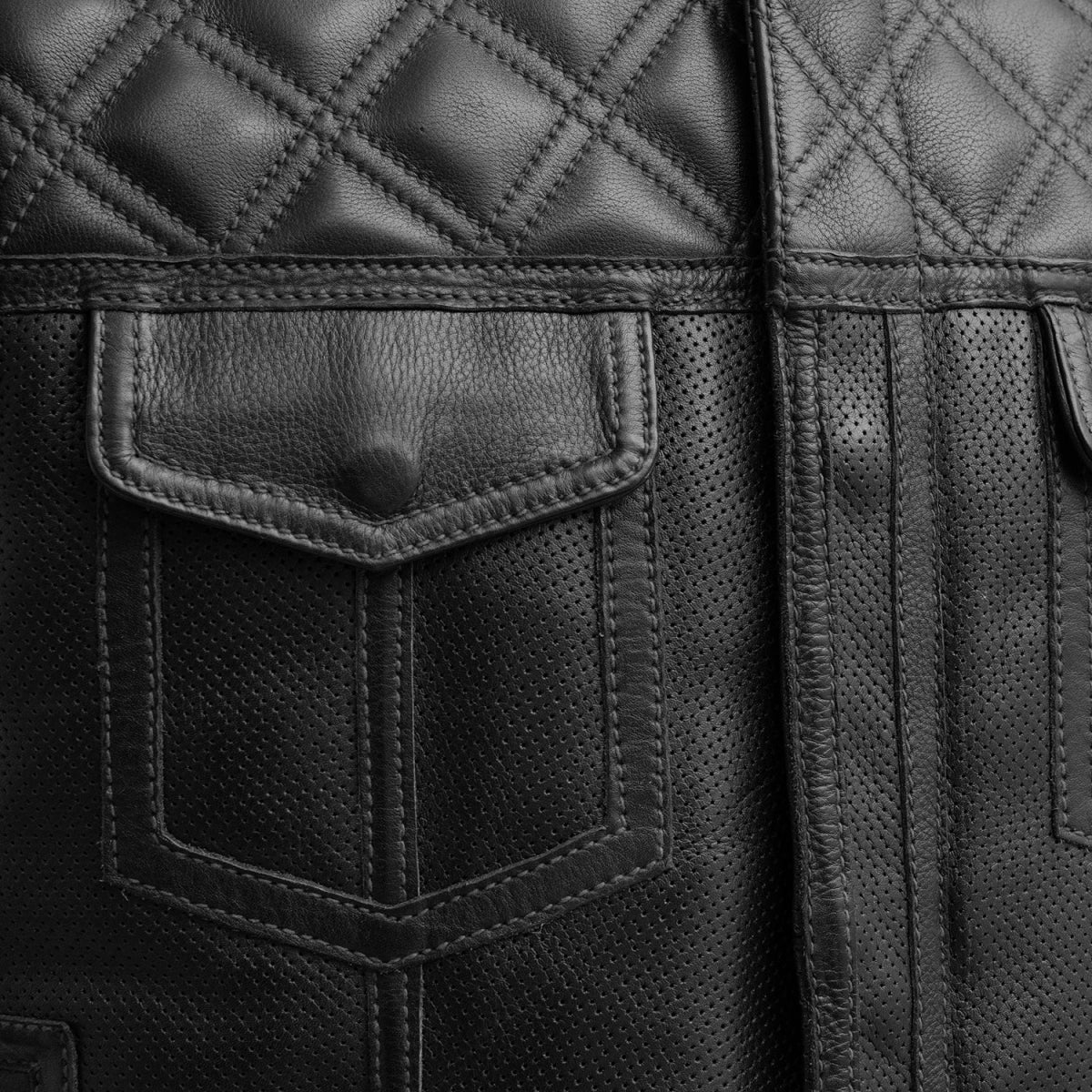 Upside Perforated Men's Club Style Leather Vest Men's Leather Vest First Manufacturing Company