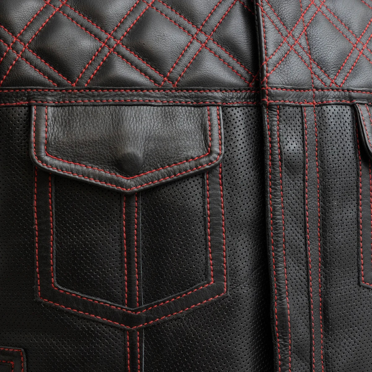 Upside Perforated Men's Club Style Leather Vest Men's Leather Vest First Manufacturing Company