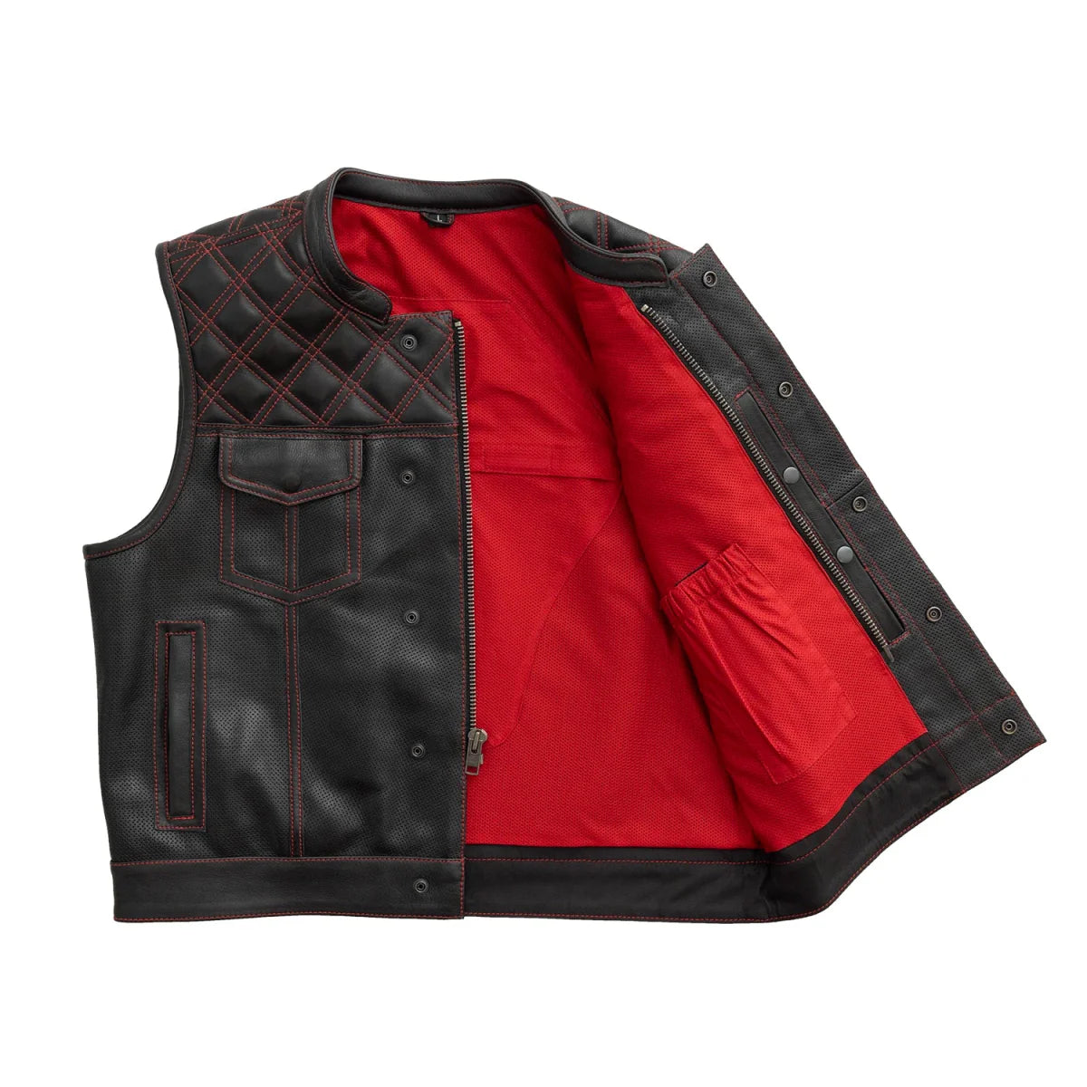 Upside Perforated Men's Club Style Leather Vest Men's Leather Vest First Manufacturing Company