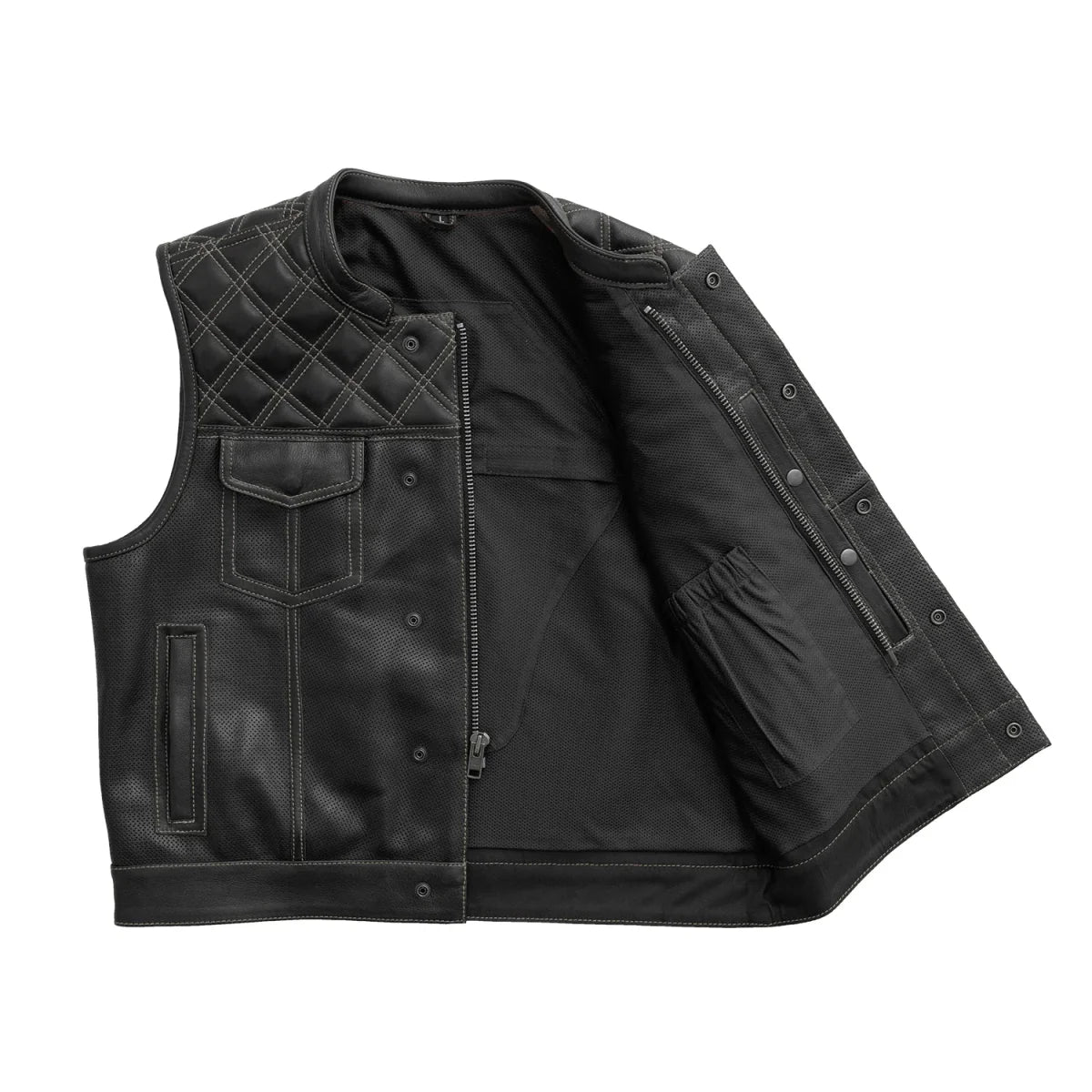 Upside Perforated Men's Club Style Leather Vest Men's Leather Vest First Manufacturing Company