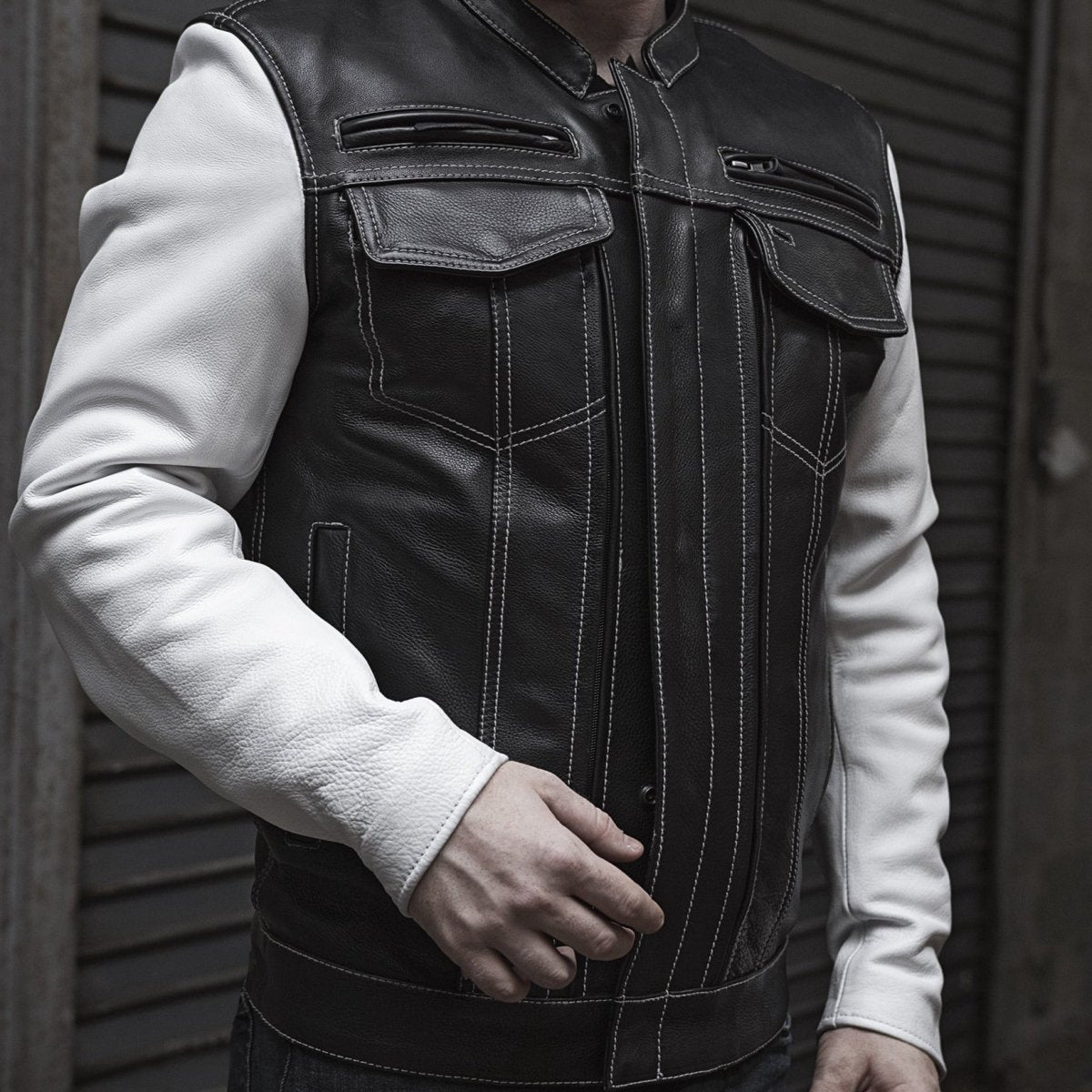 Vincent Men's Cafe Style Leather Jacket  First Manufacturing Company