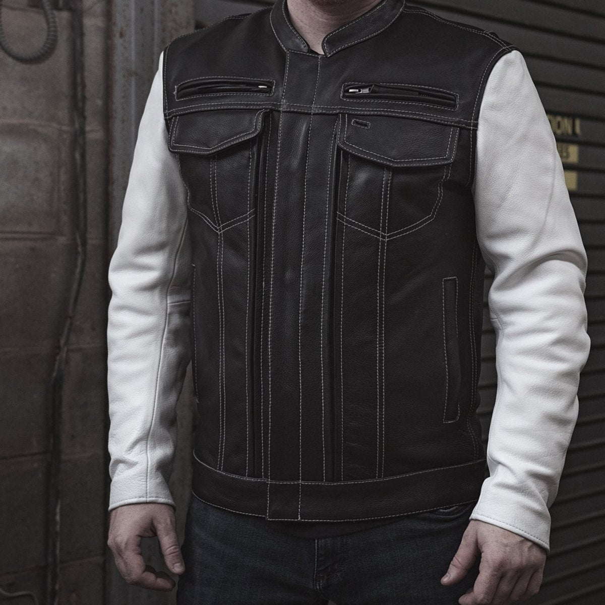 Vincent Men's Cafe Style Leather Jacket  First Manufacturing Company