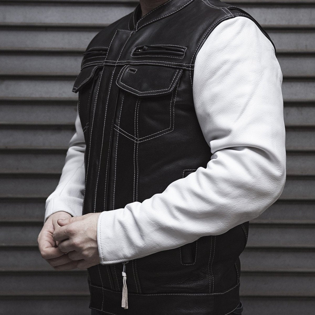 Vincent Men's Cafe Style Leather Jacket  First Manufacturing Company