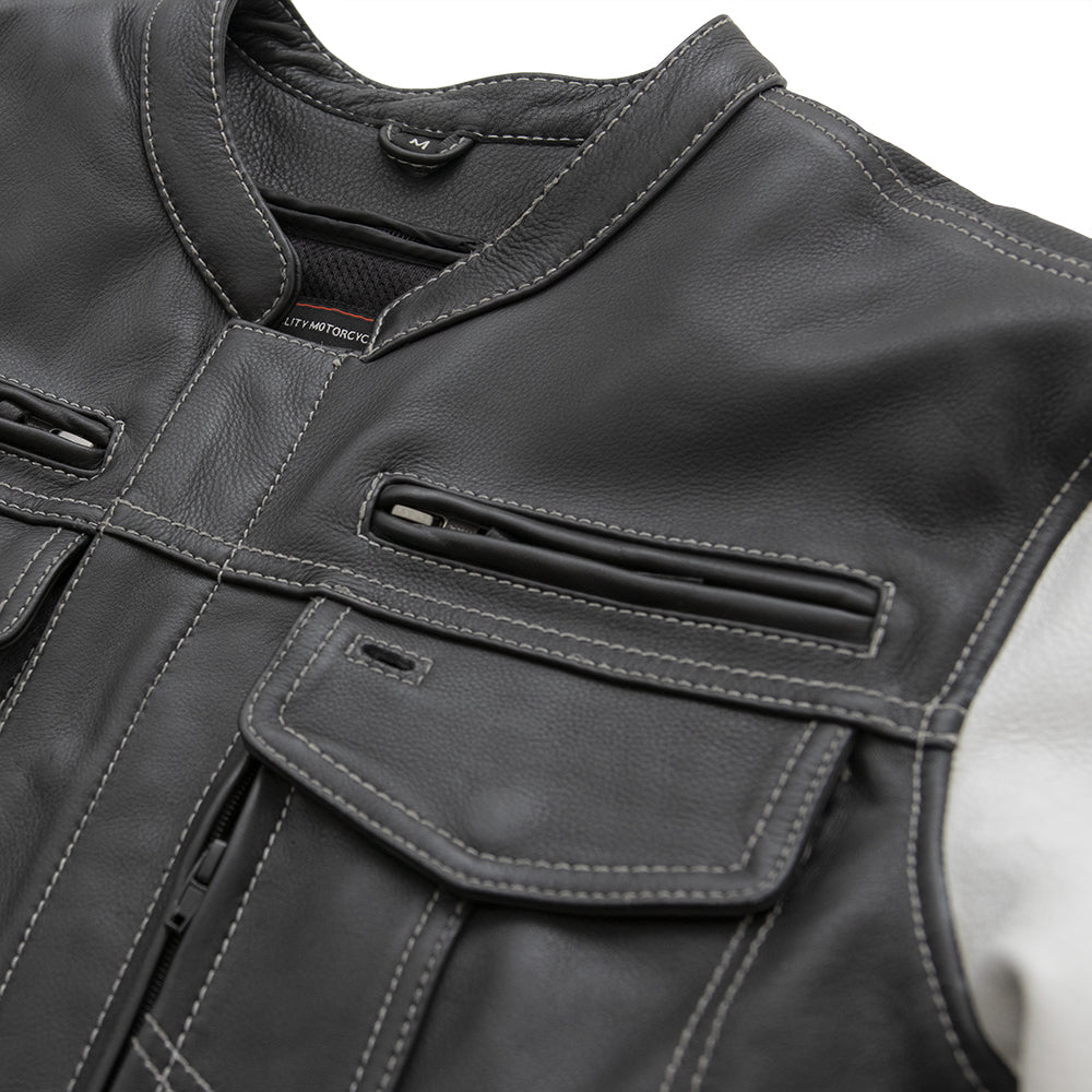 Vincent Men's Cafe Style Leather Jacket  First Manufacturing Company