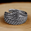 Silver Men Adjustable Eagle Wing Feather Retro Black Punk Biker Man Ring