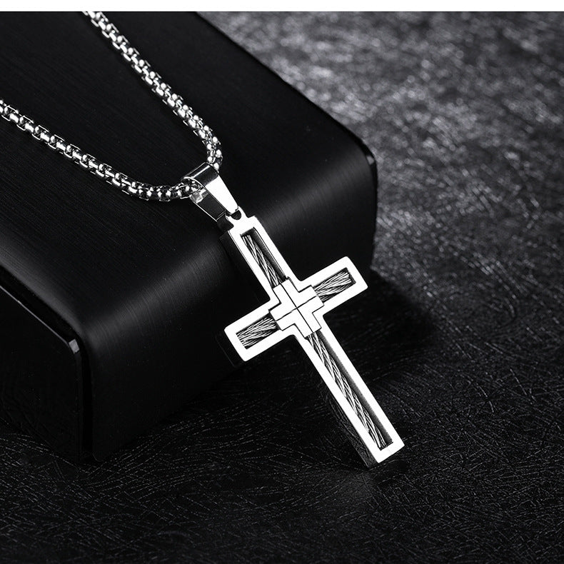 Titanium Steel Wire Cross Men's Necklace