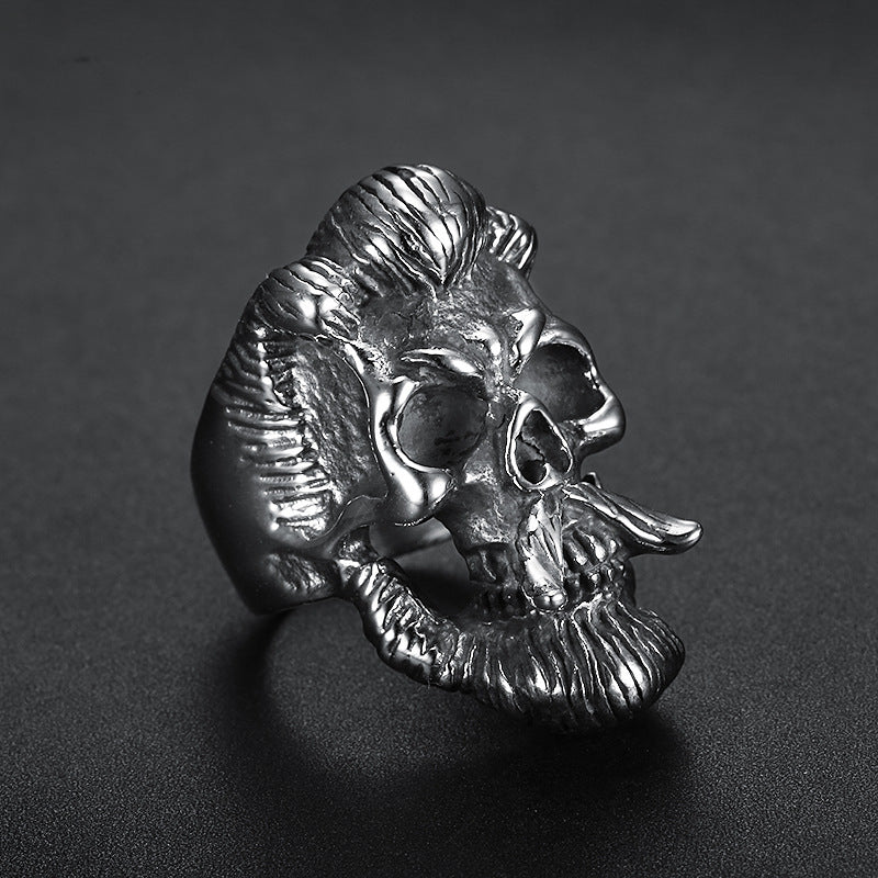 Retro Beard Skull Ring Stainless Steel