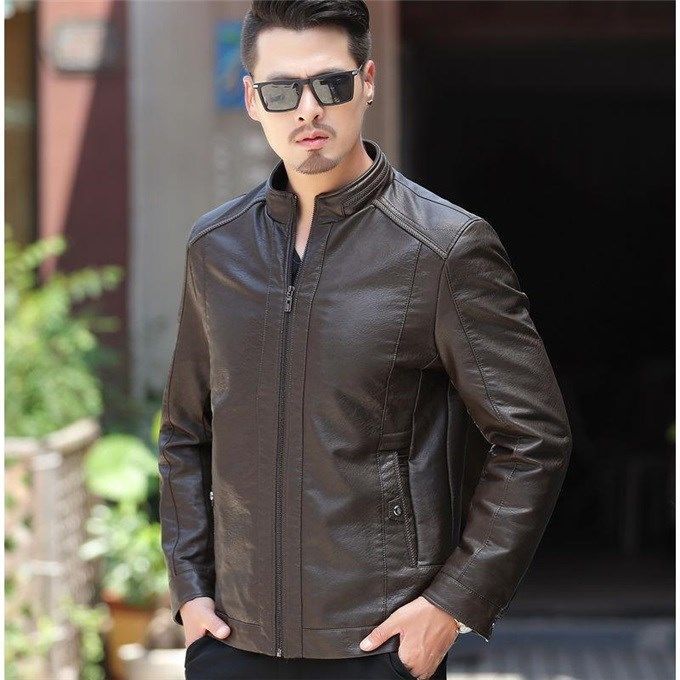 Oblique Zipper Men's Leather Winter Down Biker Jacket