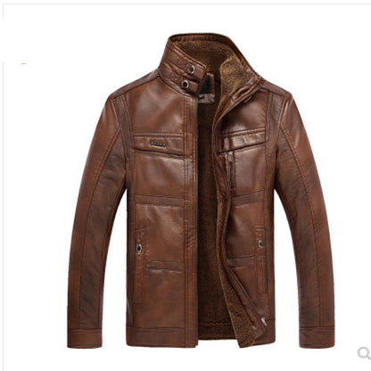 Oblique Zipper Men's Leather Winter Down Biker Jacket