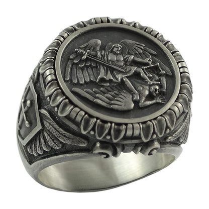 Vikingx Saint Michael Archangel Ring – 316L Stainless Steel Biker Punk Jewelry