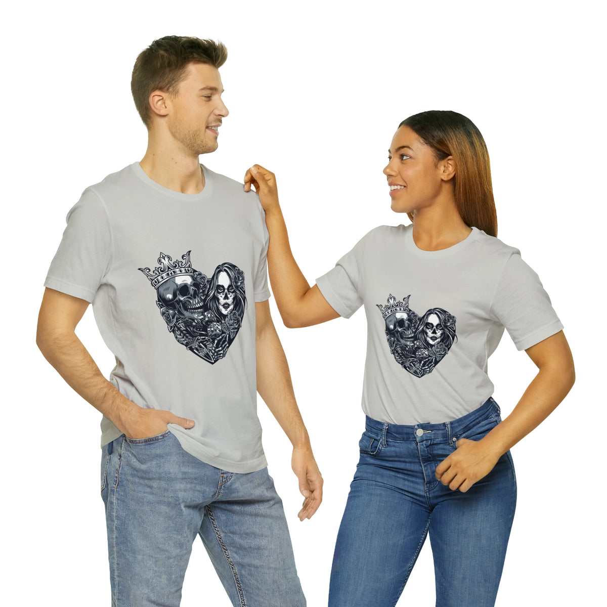 Love Couple Skull Unisex Jersey Short Sleeve Tee Custom Design
