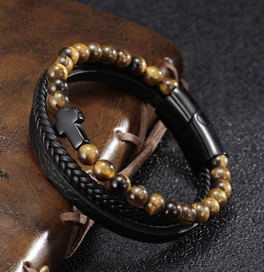 Cross Multi-layer Stainless Steel Men's Bracelet