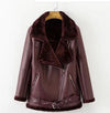 Women Winter Faux Fur Zipper Leather Jacket