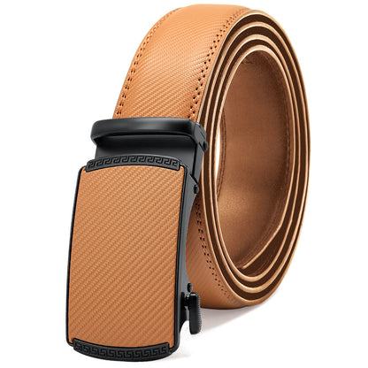 Men's Luxury Two-Layer Cowhide Leather Belt with Automatic Alloy Buckle