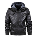 Motorcycle Casual Hooded PU Leather Jacket with Stand-Up Collar and Velvet Lining