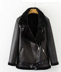 Women Winter Faux Fur Zipper Leather Jacket