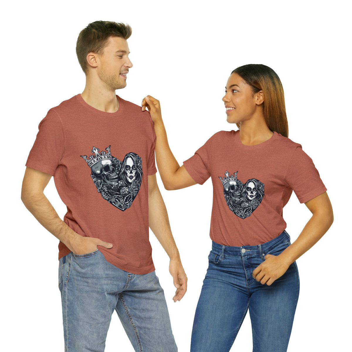 Love Couple Skull Unisex Jersey Short Sleeve Tee Custom Design