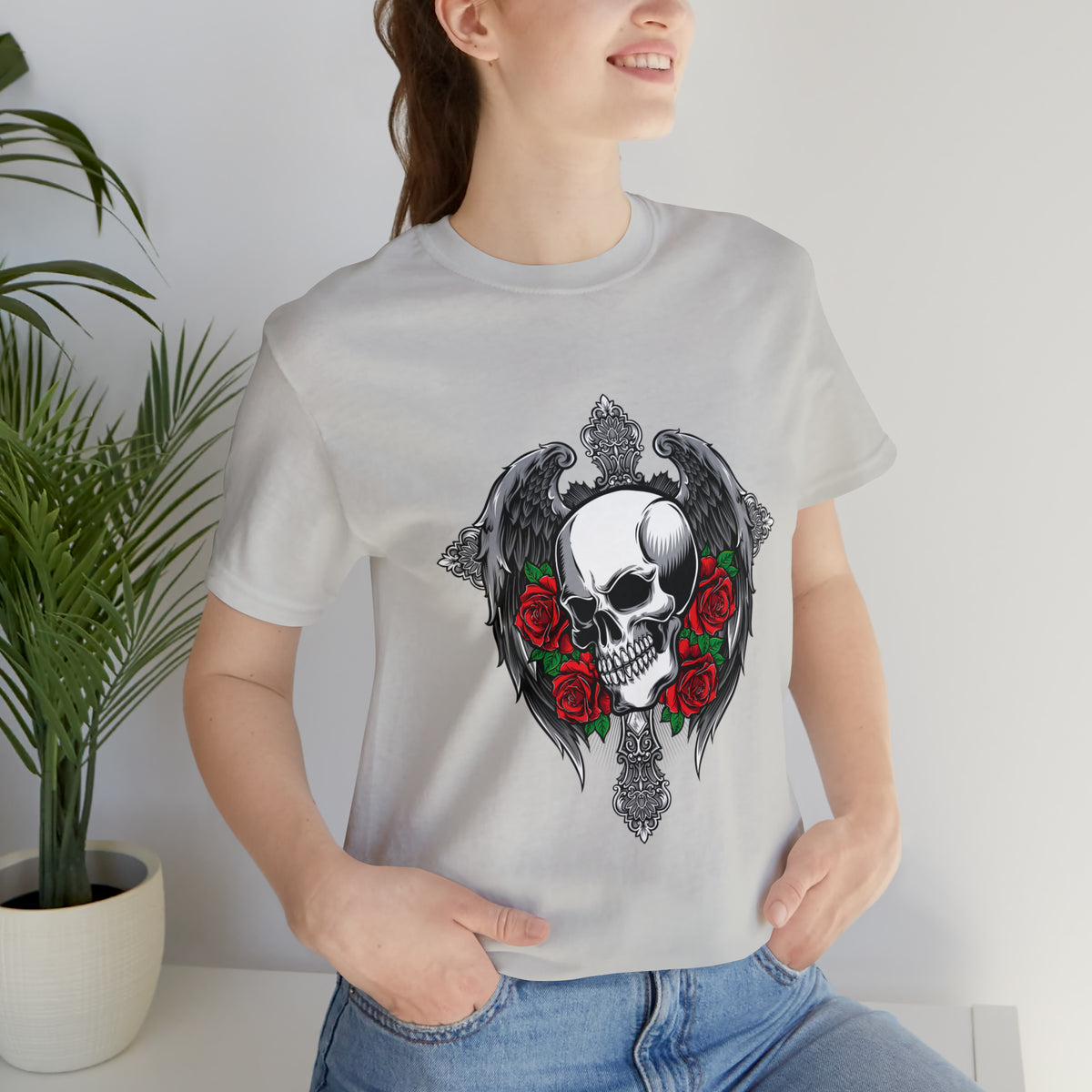 Skull With Roses Short Sleeve T Shirt Custom Design