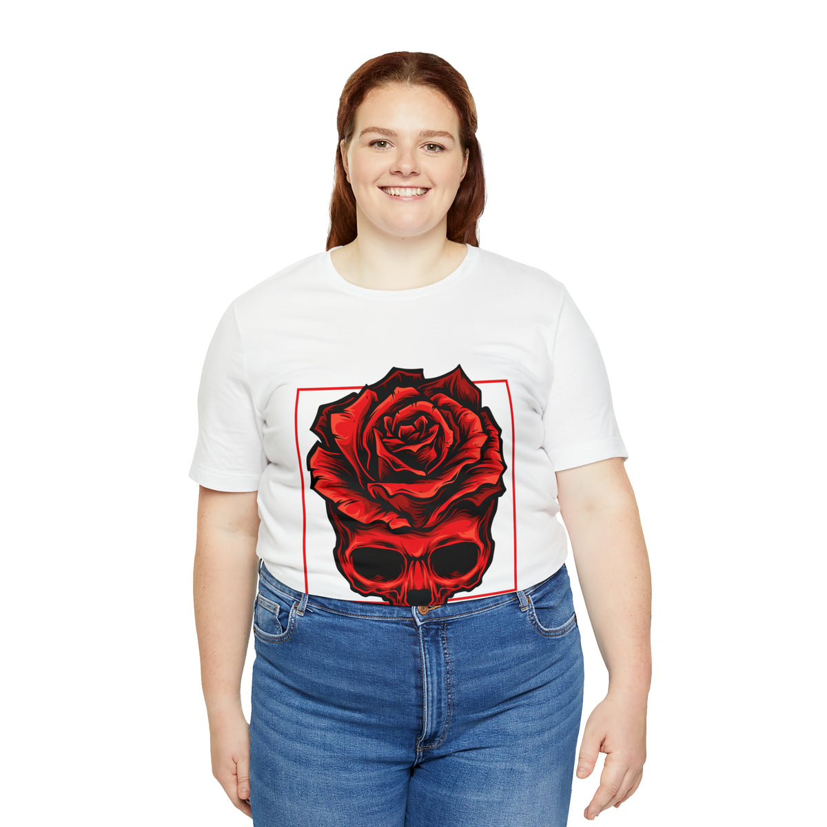 Red Skull With Roses T Shirt Design Unisex Jersey