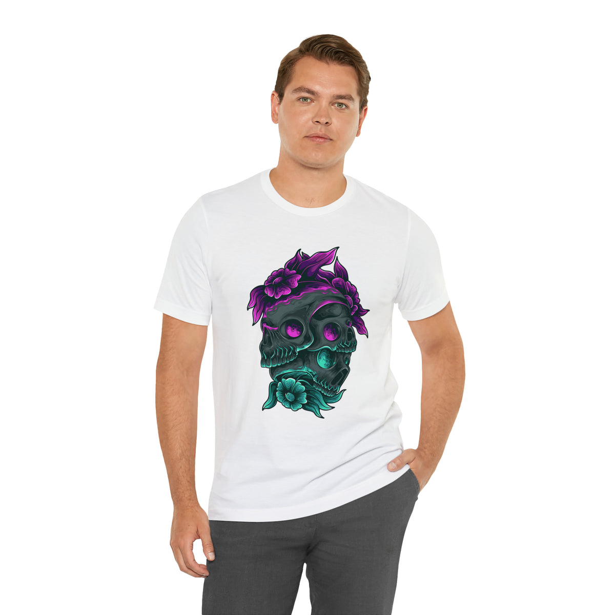 Three Skulls Flower T Shirt Design Unisex Jersey