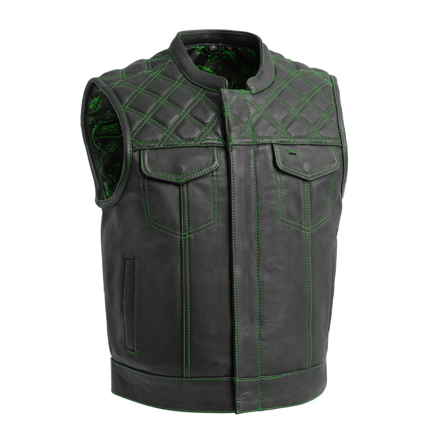 Upside Men's Club Style Leather Vest Men's Leather Vest First Manufacturing Company Green S 