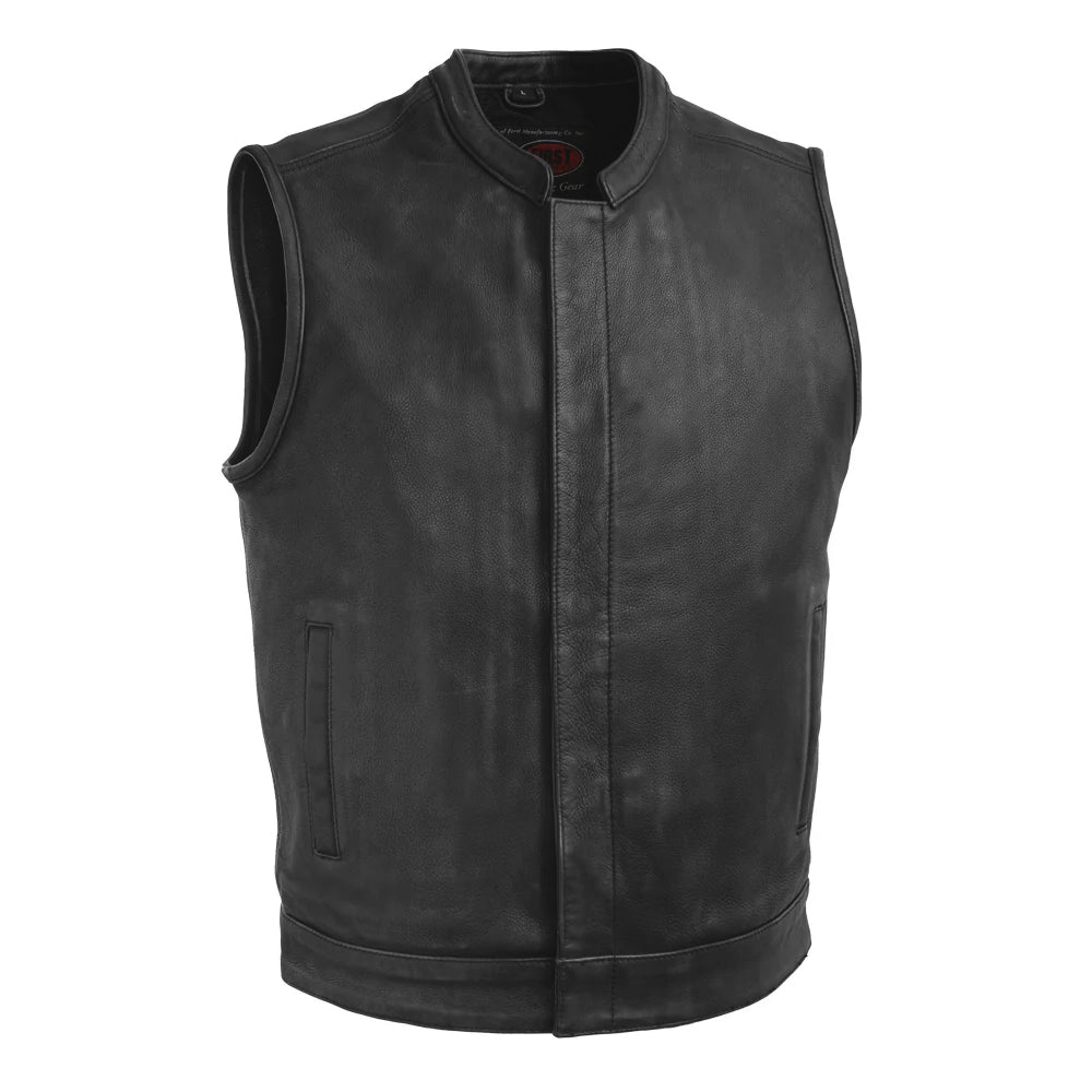 Top Rocker Men's Motorcycle Leather Vest Men's Leather Vest First Manufacturing Company Black XS 