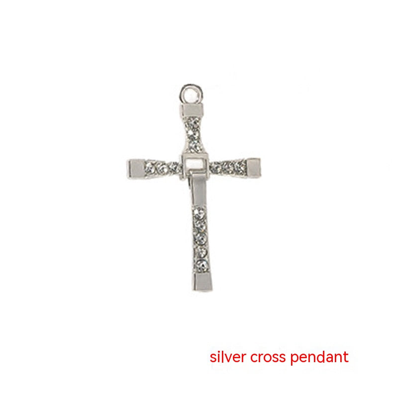 Cross-shape Necklace With Rhinestones Jewelry Men And Women