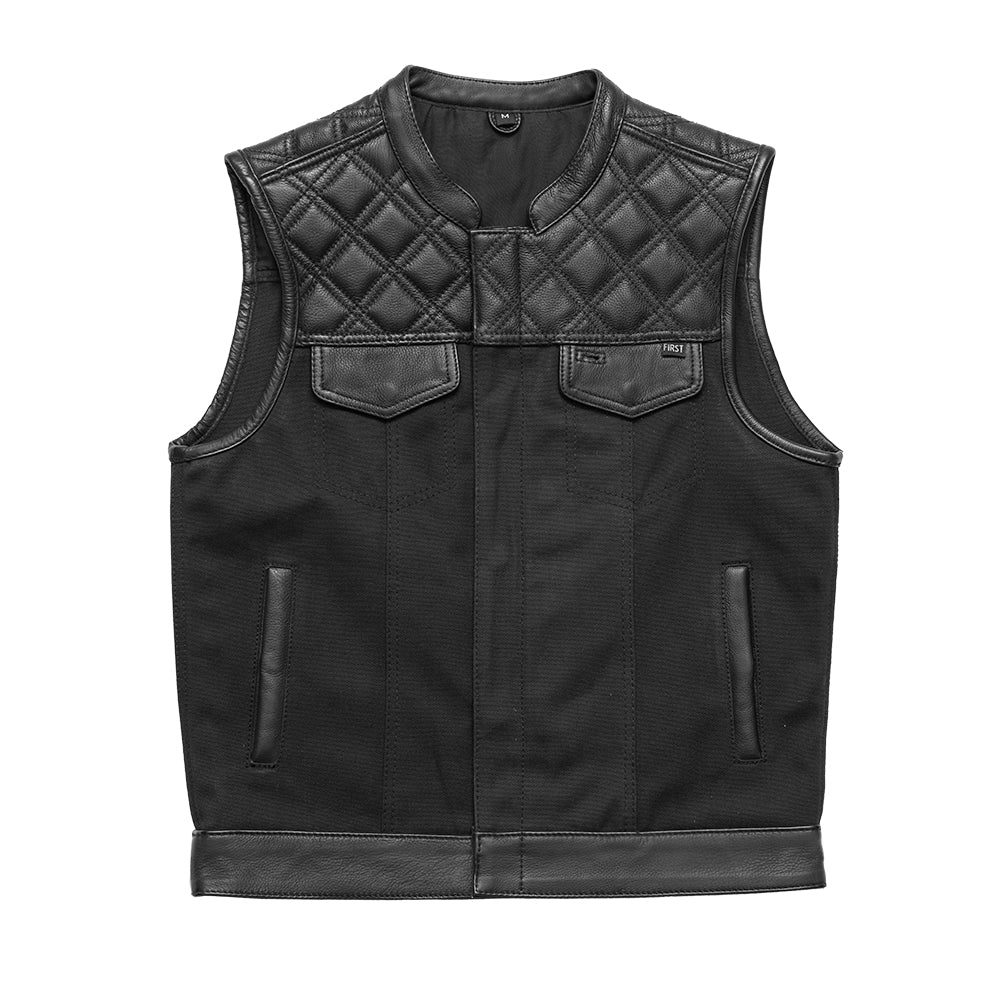 Hunt Club Motorcycle Leather Canvas Vest Black Men's Canvas Vests First Manufacturing Company Black S