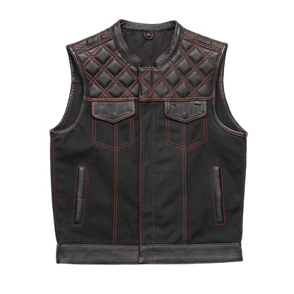 Hunt Club Motorcycle Leather Canvas Vest Black/Red Men's Canvas Vests First Manufacturing Company Black S