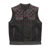 Hunt Club Motorcycle Leather Canvas Vest Black/Red Men's Canvas Vests First Manufacturing Company 