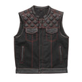 Hunt Club Motorcycle Leather Canvas Vest Black/Red Men's Canvas Vests First Manufacturing Company   