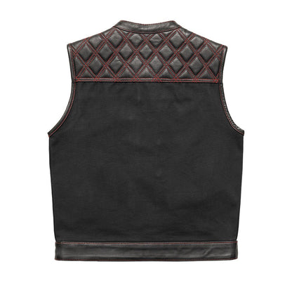 Hunt Club Motorcycle Leather Canvas Vest Black/Red Men's Canvas Vests First Manufacturing Company