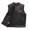 Hunt Club Motorcycle Leather Canvas Vest Black/Red Men's Canvas Vests First Manufacturing Company   