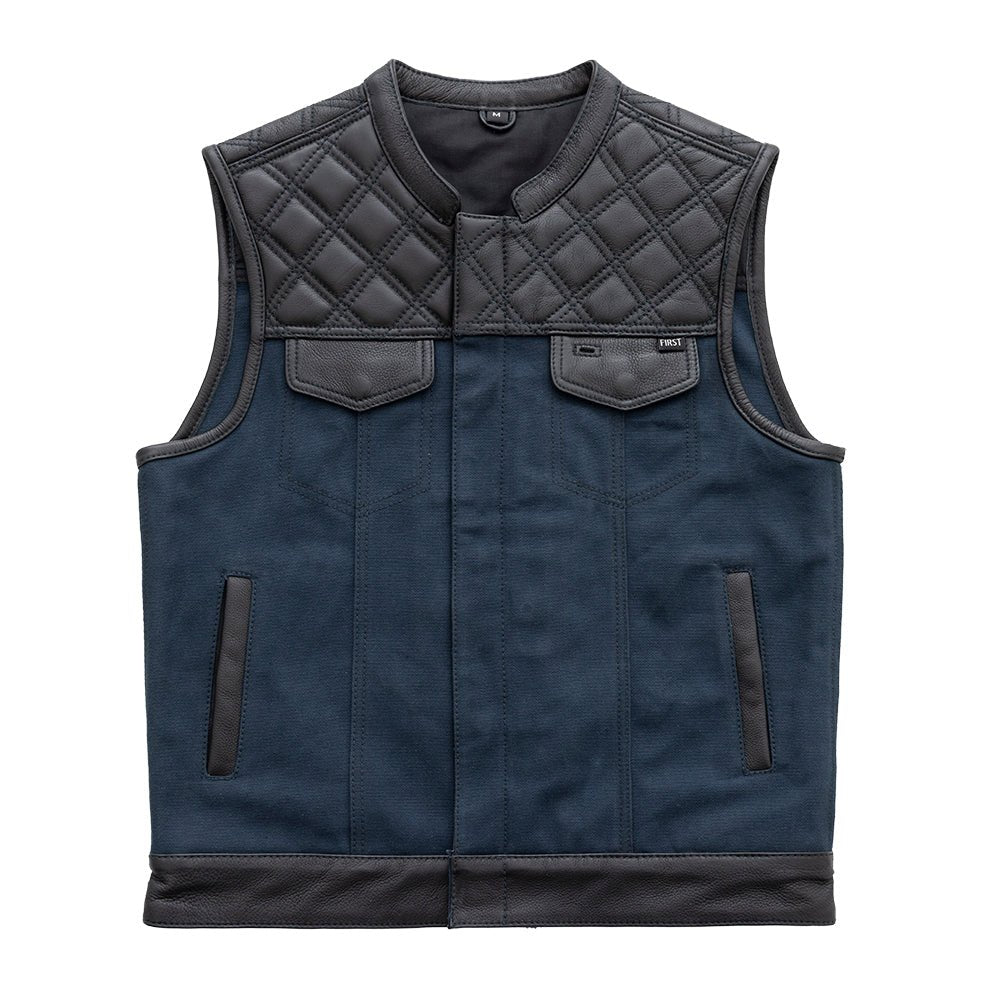 Hunt Club Motorcycle Leather Canvas Vest Blue Men's Canvas Vests First Manufacturing Company Blue S