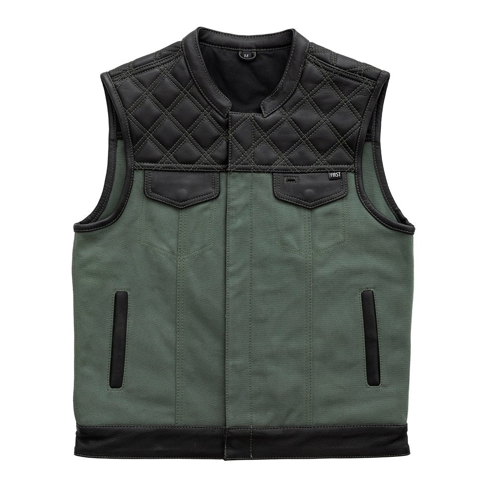 Hunt Club Motorcycle Leather Canvas Vest Green Men's Canvas Vests First Manufacturing Company Army green S