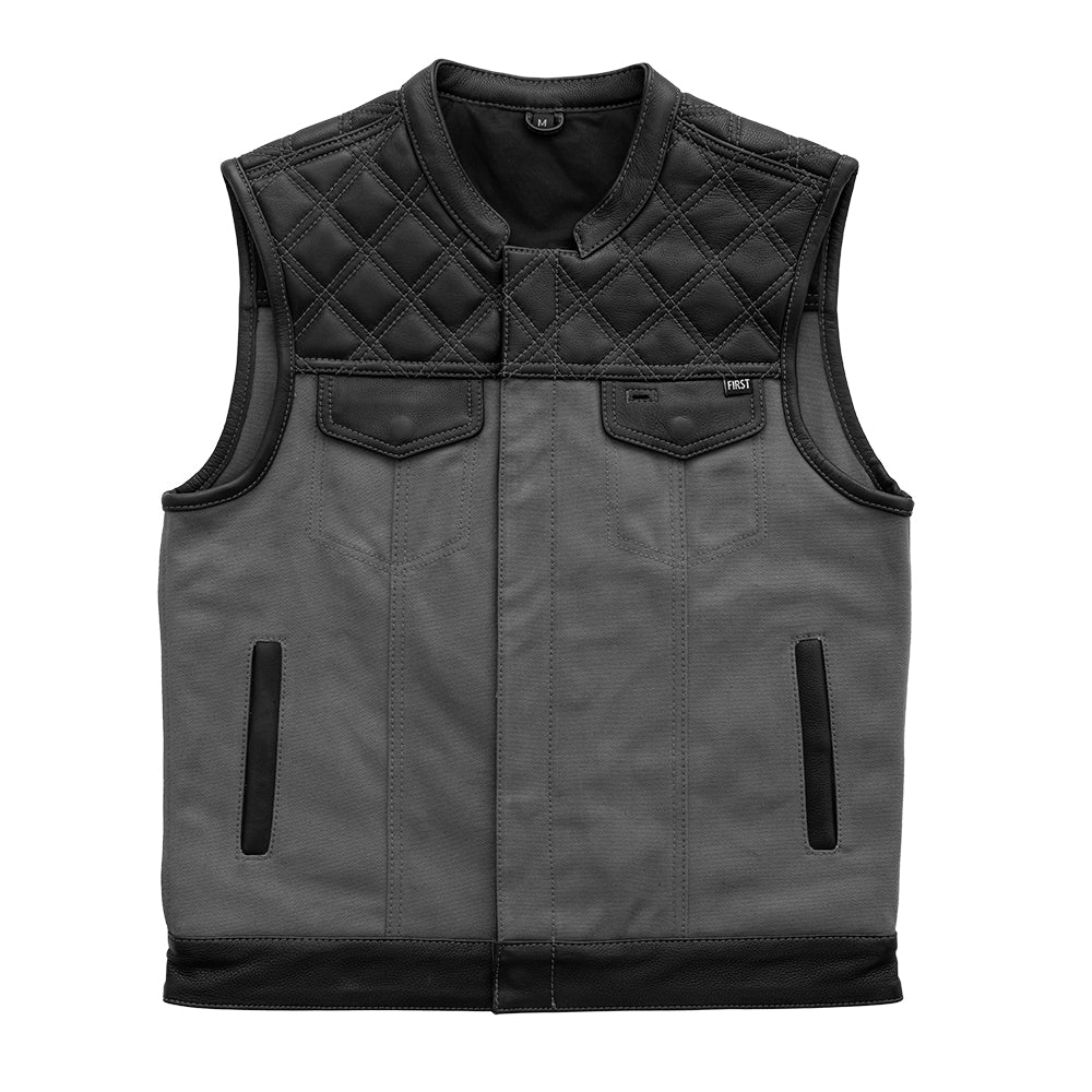 Hunt Club Motorcycle Leather Canvas Vest Grey Men's Canvas Vests First Manufacturing Company Grey S