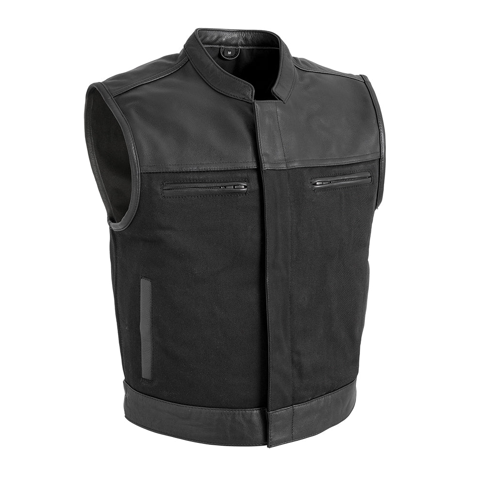 Lowrider Men's Motorcycle Leather/Twill Vest Men's Leather/Twill Vest First Manufacturing Company Black S