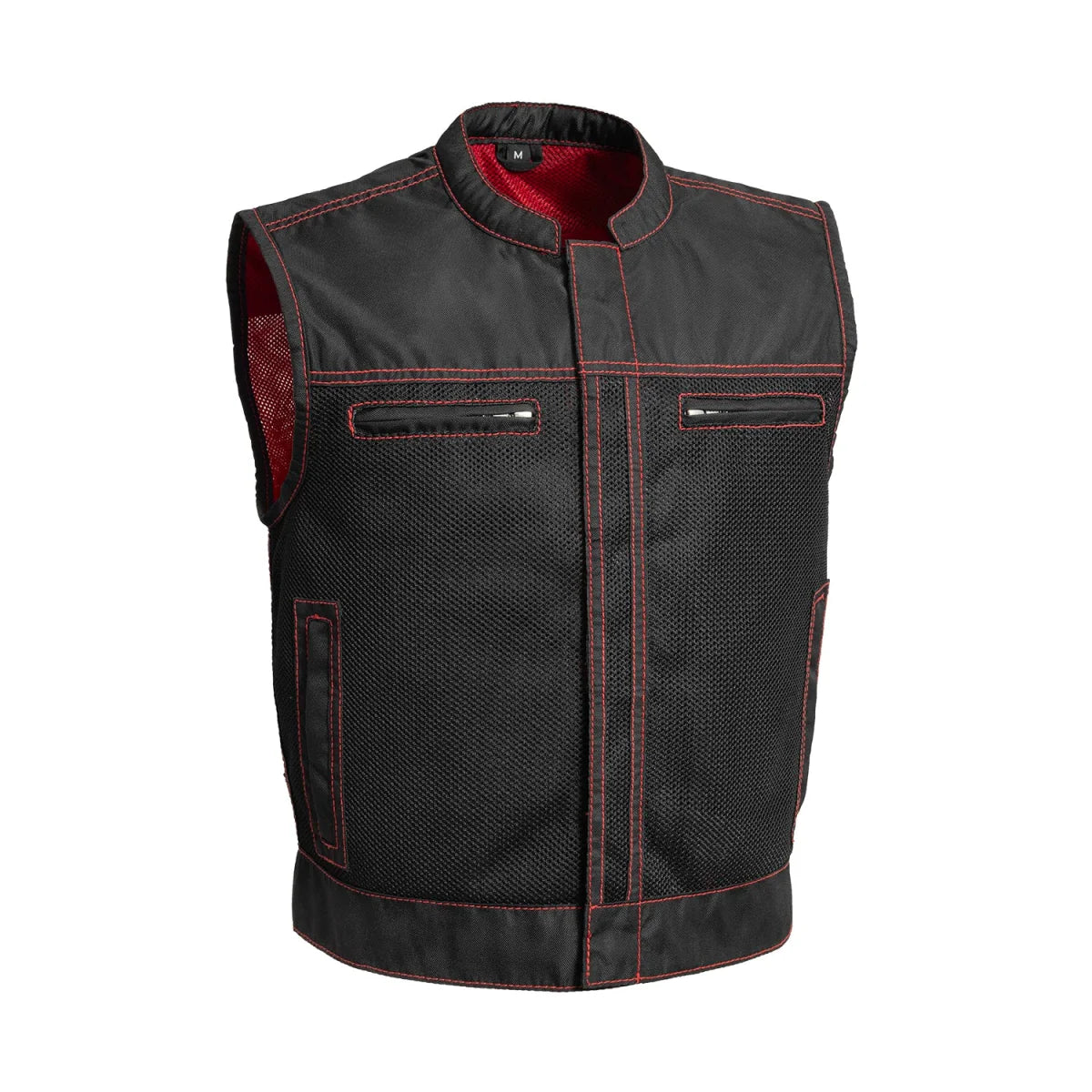 Lowrider Moto Mesh Men's Motorcycle Vest Men's Leather Vest First Manufacturing Company Black Red S 